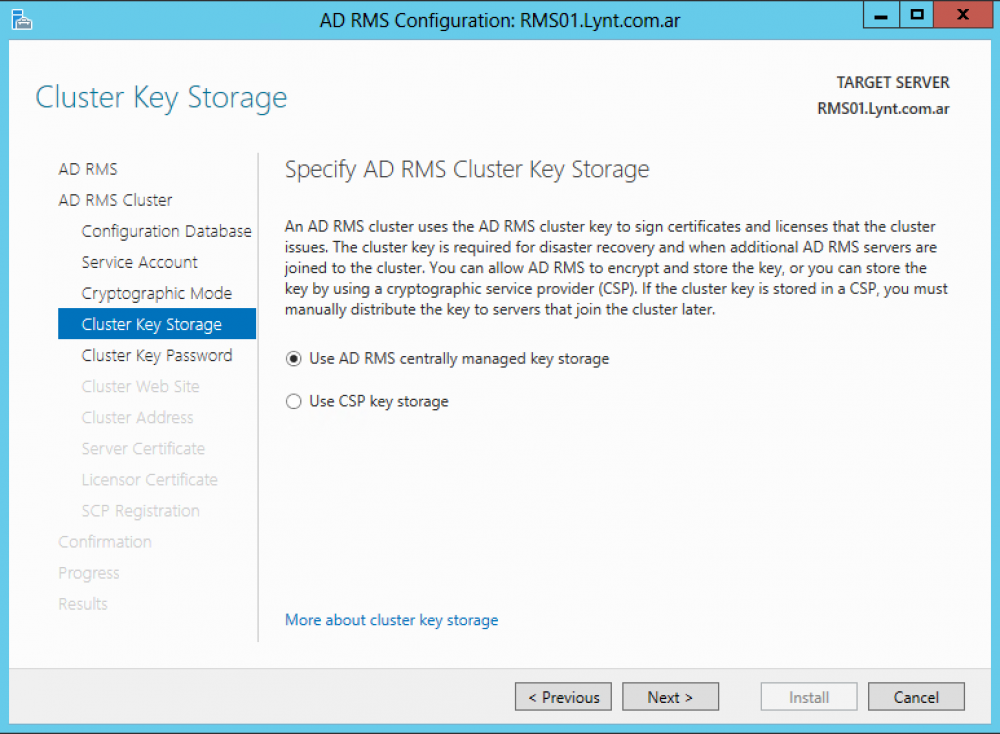 cluster key storage